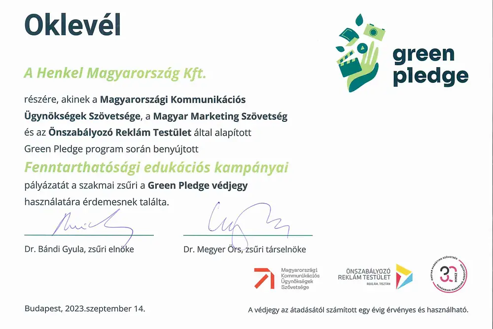 Green Pledge oklevél